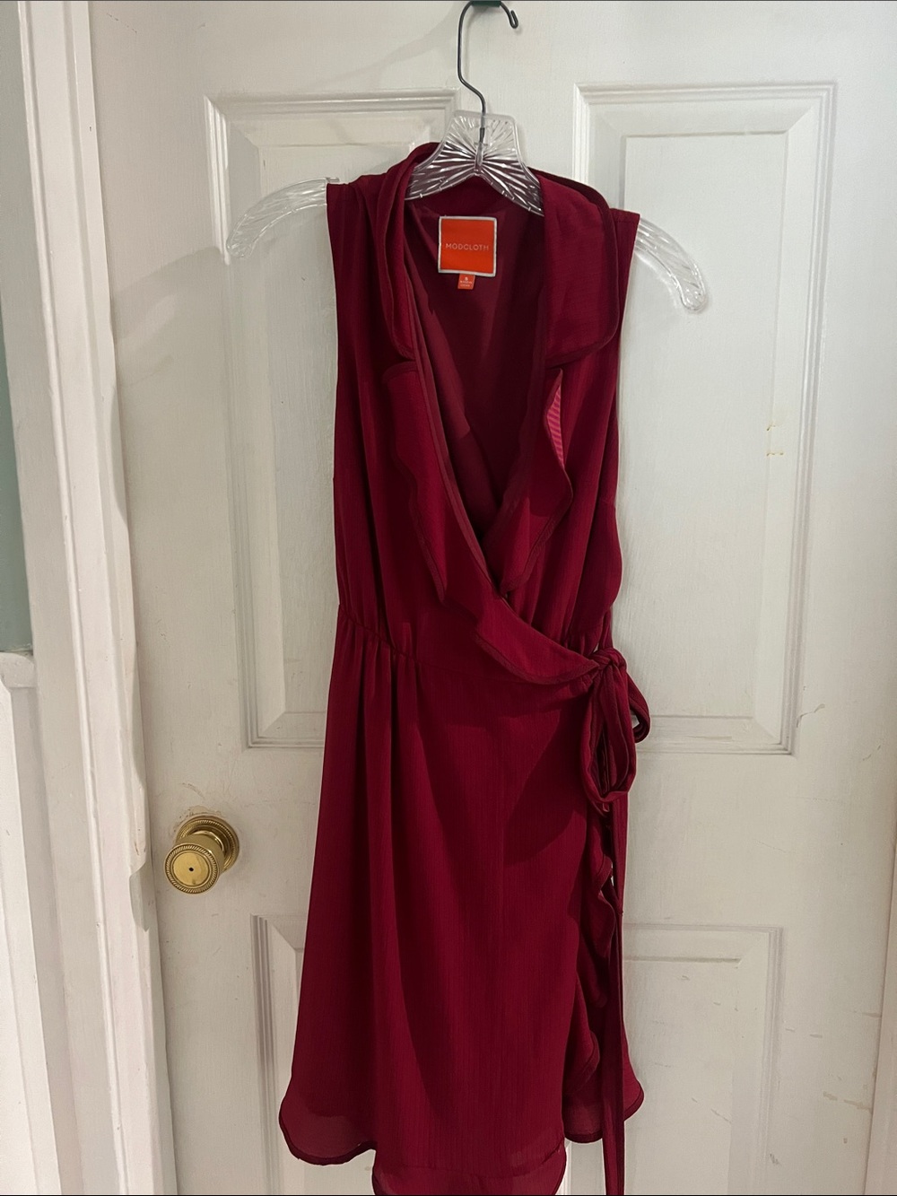 ModCloth Sleeveless Wrap Midi Dress in Burgundy